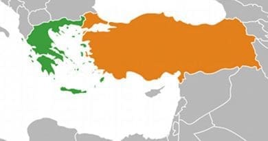 Locations of Greece (green) and Turkey. Source: WIkipedia Commons.