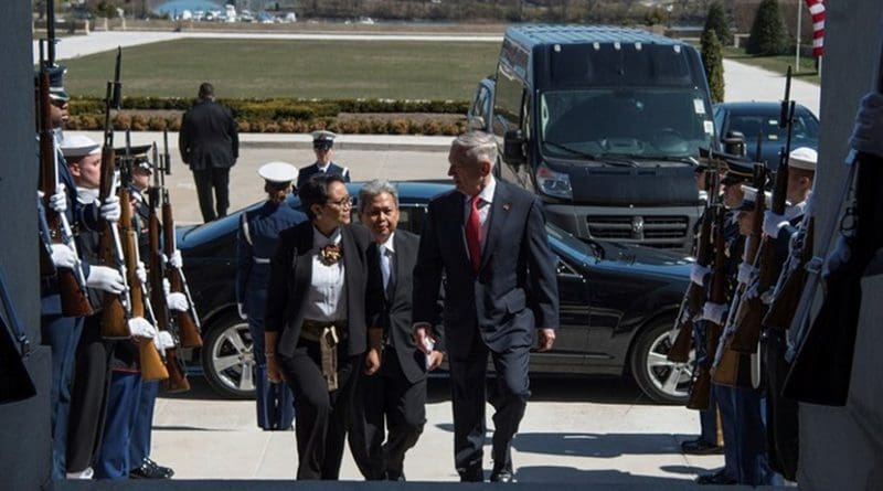 Defense Secretary James N. Mattis, right, and Indonesian Foreign Minister Retno Marsudi enter the Pentagon for a bilateral meeting, March 26, 2018. DoD photo by Navy Petty Officer 1st Class Kathryn E. Holm
