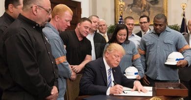 US President Donald Trump signs Presidential Proclamation on Adjusting Imports of Aluminum into the United States. Photo Credit: White House.