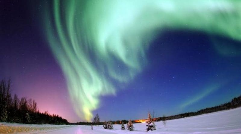 It is during geomagnetic storms that beautiful aurora borealis, or northern lights, are visible at high latitudes. However, geomagnetic storms can also cause risks to the power grid. Credit Joshua Strang, US Air Force