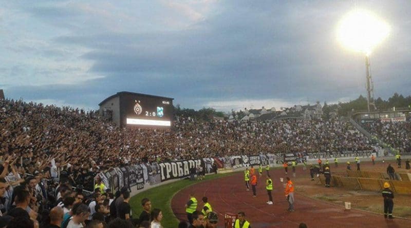 Grobari celebrating Partizan's 27th league title won in 2017. Photo by Marko Stanojević, Wikipedia Commons.