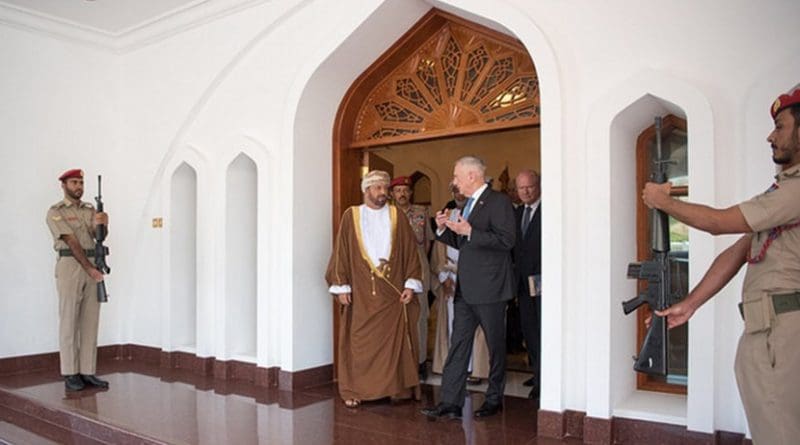 US Defense Secretary James N. Mattis meets with Omani Defense Minister Sayyid Badr al Busaidi in Muscat, Oman, March 12, 2018. DoD photo by Army Sgt. Amber I. Smith