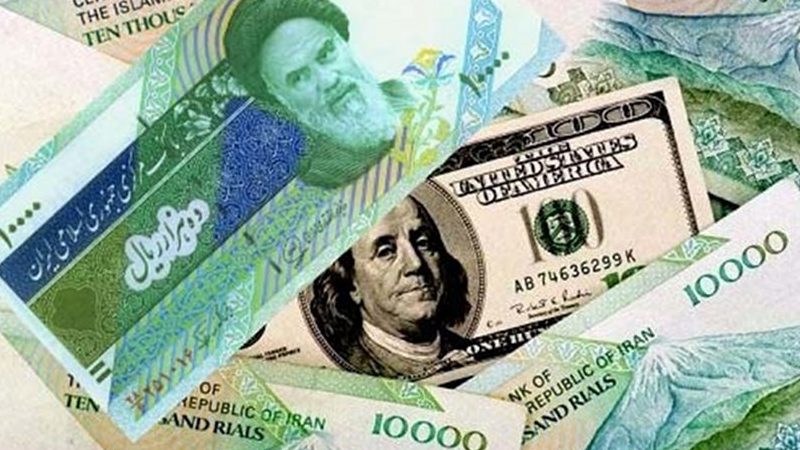 Iranian rials and US $100 banknote.