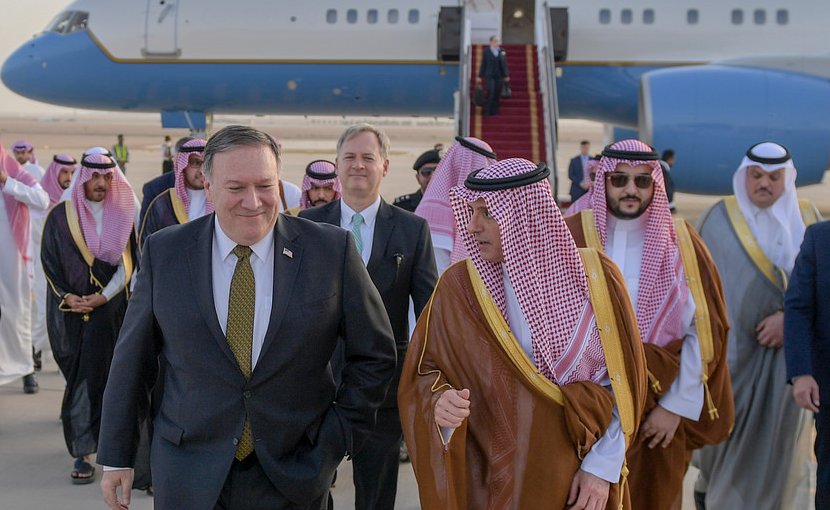 US Secretary Pompeo is greeted by Saudi Foreign Minister Adel al-Jubeir. Photo Credit: US State Department.