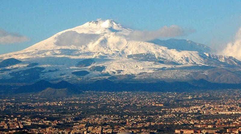 Mount Etna with the city of Catania, Italy in the foreground. Photo by BenAveling, Wikimedia Commons.