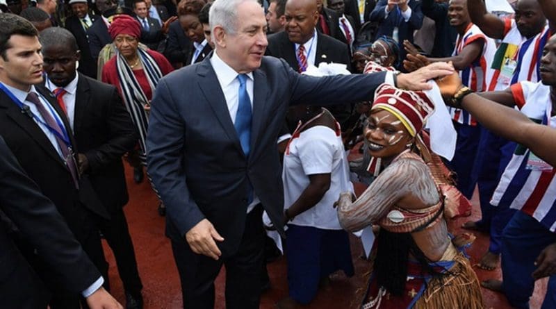 Israel's Prime Minister Benjamin Netanyahu arriving in Liberia. Photo Credit: Israel PM Office.