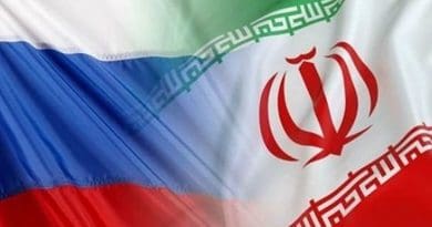 Flags of Russia and Iran.