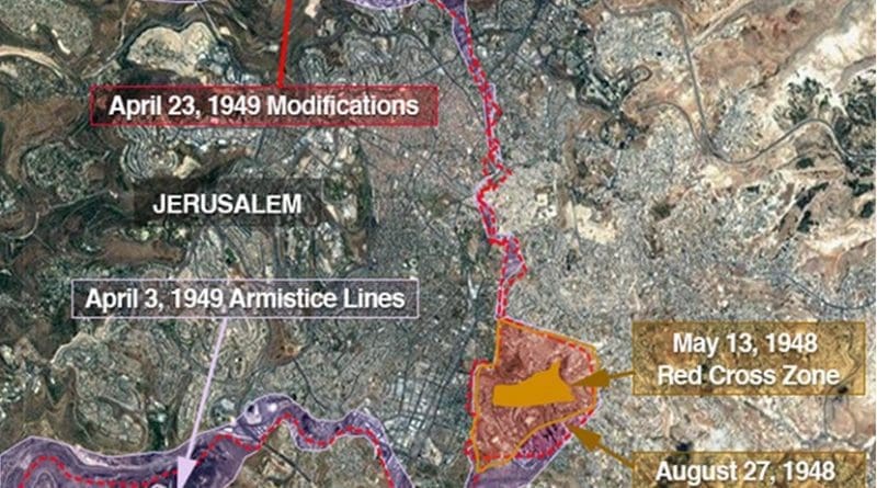 Map of Jerusalem showing the changing lines that created the territorial anomaly where the new U.S. embassy to Israel will be partly located. Source: VOA
