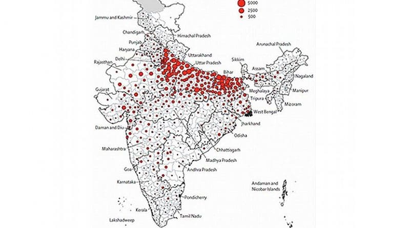 Number of annual excess female under-5 deaths in Indian districts, circa 2003. Credit © Guilmoto et al 2018