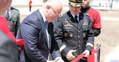 Georgian Defense Minister Levan Izoria and Army Gen. Curtis M. Scaparrotti, commander of U.S. European Command, cut the ceremonial ribbon during a launch ceremony for the Georgia Defense Readiness Program Training initiative at the Georgian armed forces’ Vaziani military base in Georgia, May 18, 2018. The initiative reaffirms U.S. commitment to Georgia’s sovereignty and aspirations to become a member of NATO, Eucom officials said. U.S. Embassy Tbilisi photo