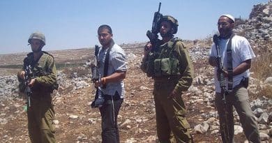 IDF soldiers and Israeli settlers. Photo by ISM Palestine, Wikimedia Commons.
