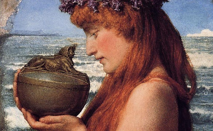 Detail of Lawrence Alma-Tadema's water-colour of an ambivalent Pandora, 1881. Wikipedia Commons.