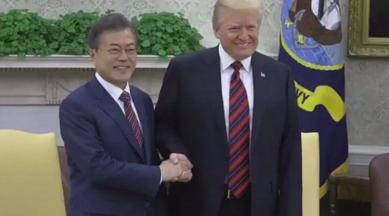 US President Donald Trump and President Moon of the Republic of Korea. Photo: White House video screenshot.