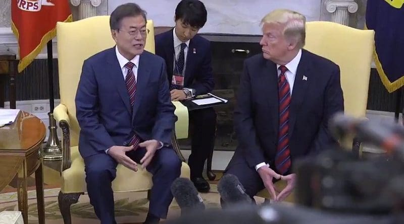US President Donald Trump and President Moon of the Republic of Korea. Credit: White House video screenshot.