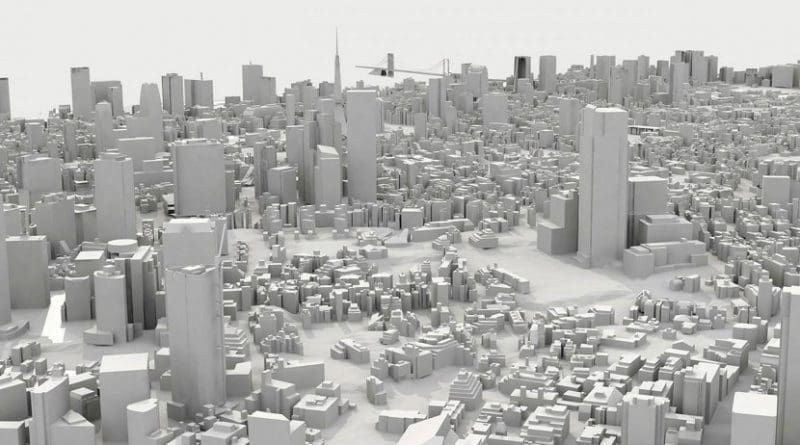 This is a 3D representation of the Minato Ward (Tokyo) used for the study. Credit Ivan Pazos et al.