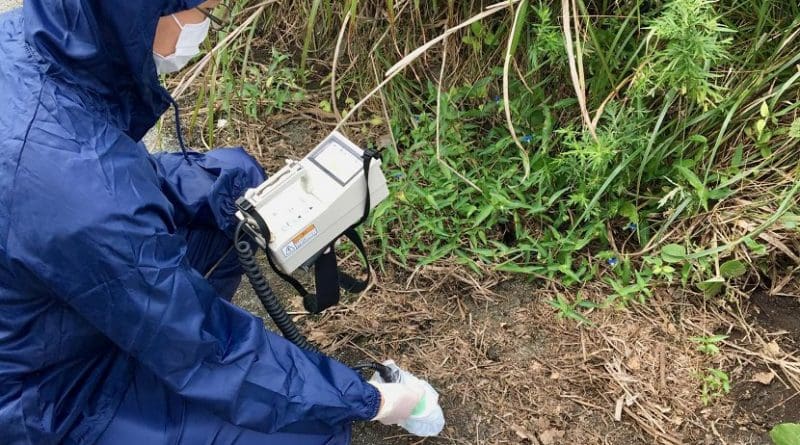 This is research student Mr. Ryohei Ikehara conducting environmental monitoring in the Fukushima Daiichi nuclear exclusion zone Credit Dr Gareth Law, The University of Manchester