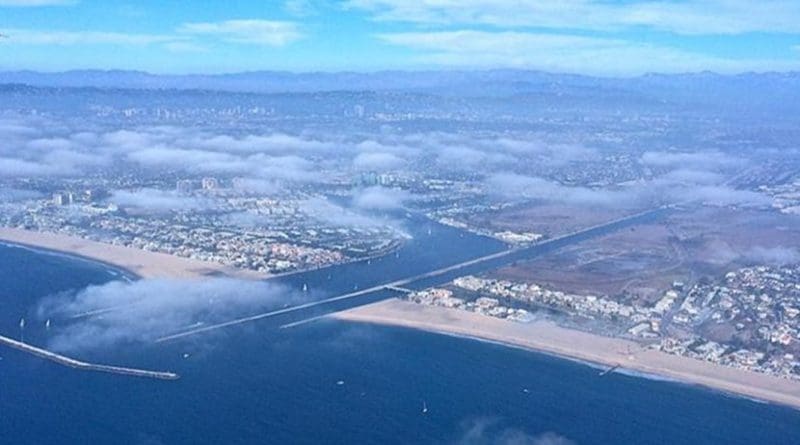 Low-level clouds over Los Angeles (seen here in early afternoon) and other urban areas of coastal southern California are becoming rarer, leading to increased fire risk. Credit Park Williams/Lamont-Doherty Earth Observatory