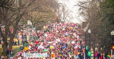 People taking part of the 2017 Women's March on DC the day after Donald Trump's inauguration. Photo by Ted Eytan, Wikimedia Commons.