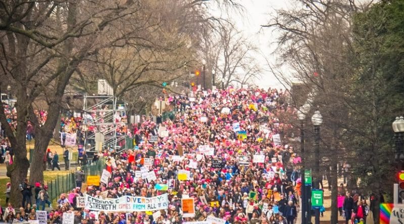 People taking part of the 2017 Women's March on DC the day after Donald Trump's inauguration. Photo by Ted Eytan, Wikimedia Commons.