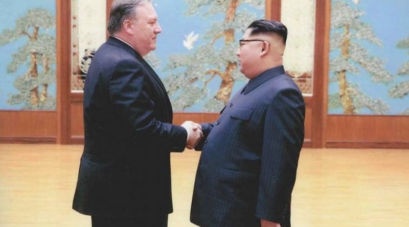 In this image released by the White House, then-CIA director Mike Pompeo shakes hands with North Korean leader Kim Jong Un in Pyongyang, North Korea, during a 2018 East weekend trip.