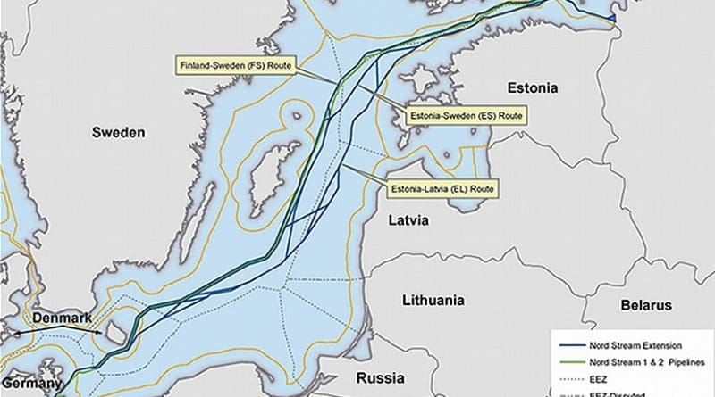 Map of Nord Stream 1 and 2, plus planned extensions. [Nord Stream website]