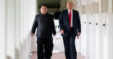 President Donald J. Trump and North Korean leader Kim Jong Un, walk together to their expanded bilateral meeting, Tuesday, June 12, 2018, at the Capella Hotel in Singapore. (Official White House Photo by Shealah Craighead)