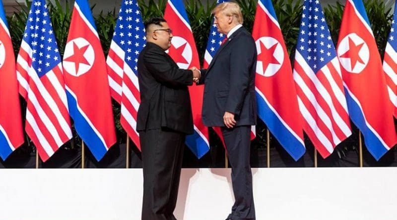 President Donald J. Trump and North Korean leader Kim Jong Un, shake hands as they meet for the first time, Tuesday, June 12, 2018, at the Capella Hotel in Singapore. (Official White House Photo by Shealah Craighead)