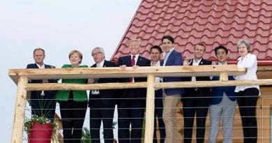 Leaders of the G7 at Black Bear Chalet in La Malbaie, Quebec, before their Working Dinner. From left are: Council President of the European Union Donald Tusk; Chancellor Angela Merkel of Germany; Commission President of the EU Jean-Claude Juncker; President Donald J. Trump; Prime Minister Giuseppe Conte of Italy; Prime Minister Justin Trudeau of Canada; President Emmanuel Macron of France; Prime Minister Shinzo Abe of Japan, and Prime Minister Theresa May of the United Kingdom. (Official White House Photo by Shealah Craighead)