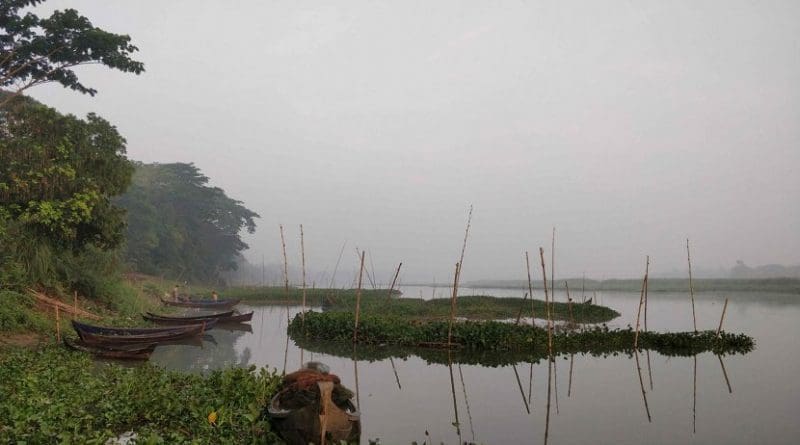 This is a misty morning on an oxbow lake in the Ayeyawady River delta. Credit Photo by Liviu Giosan, Woods Hole Oceanographic Institution