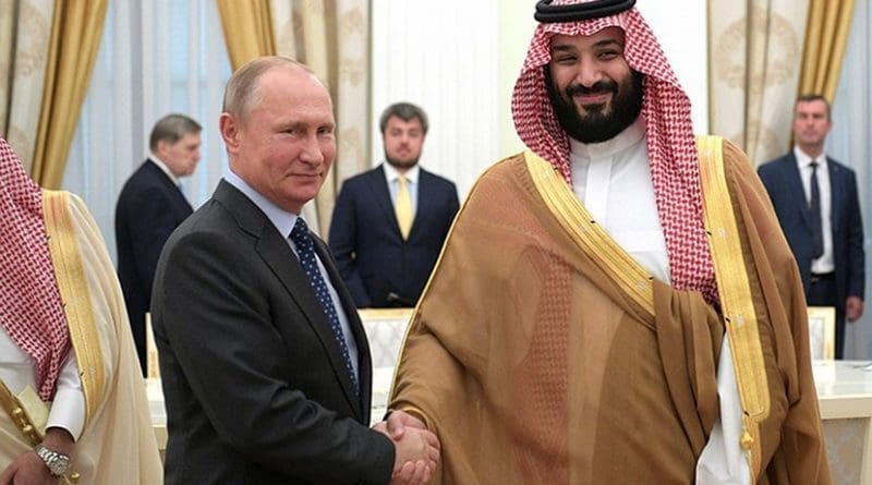 Russia's President Vladimir Putin with Crown Prince and Defence Minister of Saudi Arabia Mohammad bin Salman Al Saud. Photo Credit: Kremlin.ru