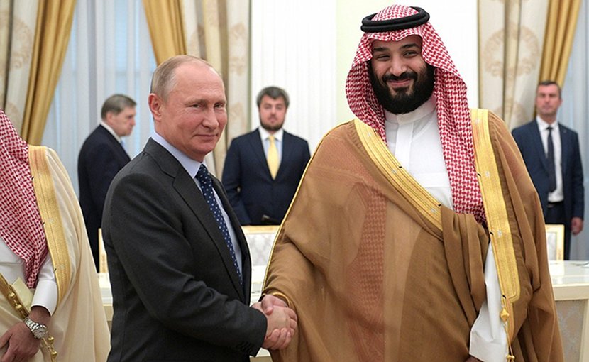 Russia's President Vladimir Putin with Crown Prince and Defence Minister of Saudi Arabia Mohammad bin Salman Al Saud. Photo Credit: Kremlin.ru