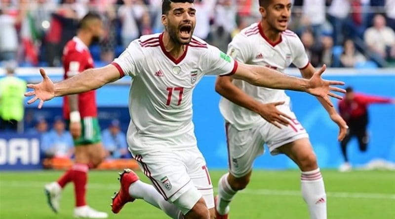 Iran’s Mehdi Taremi celebrated victory over Morocco. Photo Credit: Tasnim News Agency.