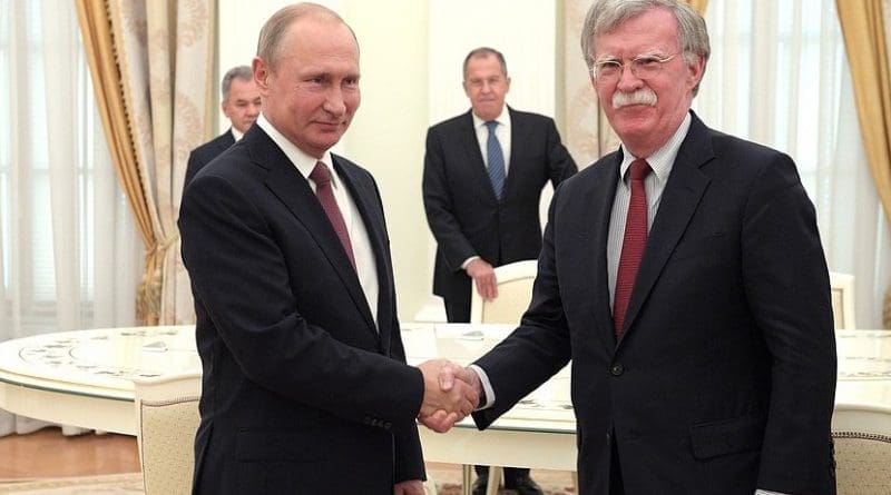 Russia's President Vladimir Putin meets with Meeting with US National Security Adviser John Bolton. Photo Credit: Kremlin.ru