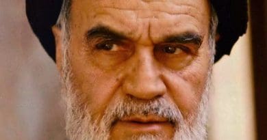 Photo of Iran's Ruhollah Khomeini by Mohammad Sayyad, Wikimedia Commons.
