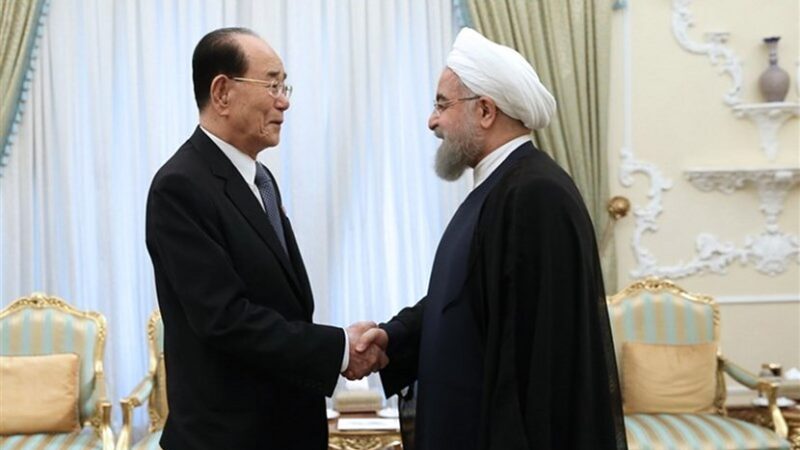 President of the Presidium of the Supreme People's Assembly of North Korea Kim Yong-nam with Iran's President Hassan Rouhani. Photo Credit: Tasnim News Agency.