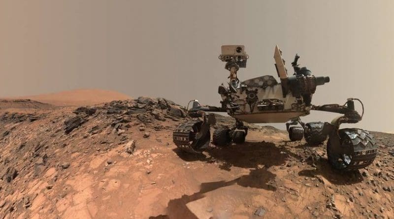 This low-angle self-portrait of NASA's Curiosity Mars rover shows the vehicle at the site from which it reached down to drill into a rock target called "Buckskin" on lower Mount Sharp. Credits: NASA/JPL-Caltech/MSSS