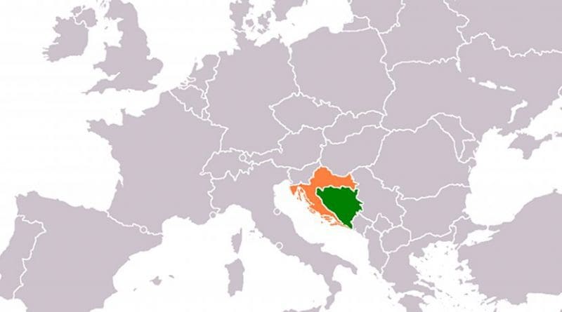 Locations of Bosnia and Herzegovina (green) and Croatia. Credit: Wikipedia Commons.