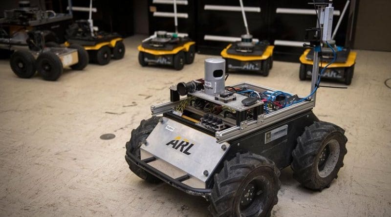 A small unmanned Clearpath Husky robot, which was used by ARL researchers to develop a new technique to quickly teach robots novel traversal behaviors with minimal human oversight. Credit US Army