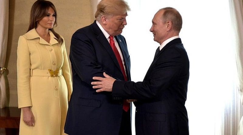 Russia's President Vladimir Putin with US President Donald Trump before the talks. On the left First Lady Melania Trump. Photo Credit: Kremlin.ru