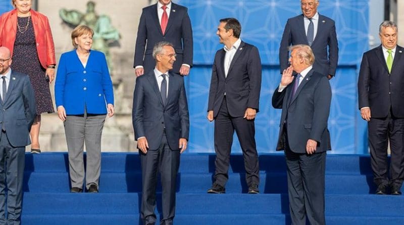 President Donald J. Trump and Secretary General Jens Stoltenberg during a NATO family photo | July 11, 2018 (Official White House Photo by Shealah Craighead)