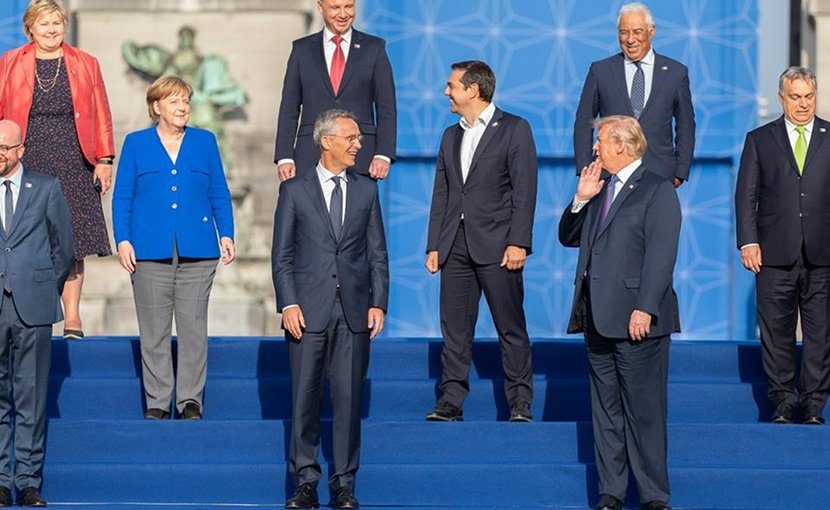 President Donald J. Trump and Secretary General Jens Stoltenberg during a NATO family photo | July 11, 2018 (Official White House Photo by Shealah Craighead)