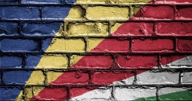 Seychelles flag on wall.
