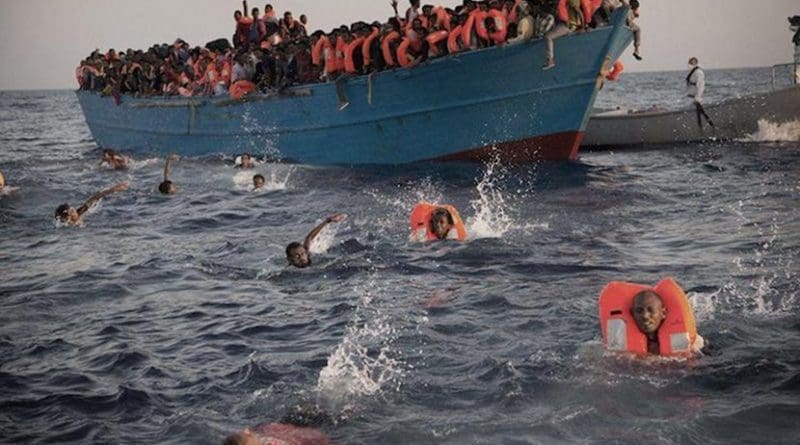 Refugees in overcrowded boat. Photo credit: Tamer Yazar/Twitter