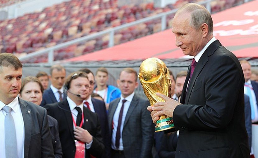 Russia's President Vladimir Putin at FIFA World Cup Trophy Tour kick-off ceremony. Photo Credit: Kremlin.ru.