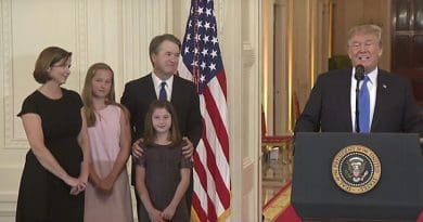 US President Donald Trump names Brett Kavanaugh as his nominee for the U.S. Supreme Court. Photo Credit: White House video screenshot.