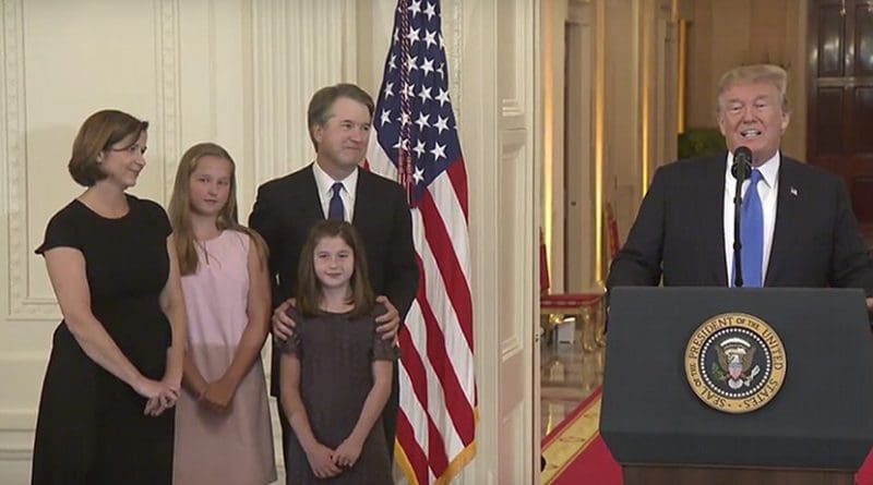 US President Donald Trump names Brett Kavanaugh as his nominee for the U.S. Supreme Court. Photo Credit: White House video screenshot.