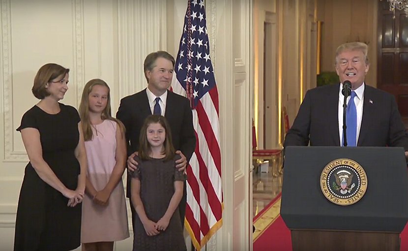 US President Donald Trump names Brett Kavanaugh as his nominee for the U.S. Supreme Court. Photo Credit: White House video screenshot.