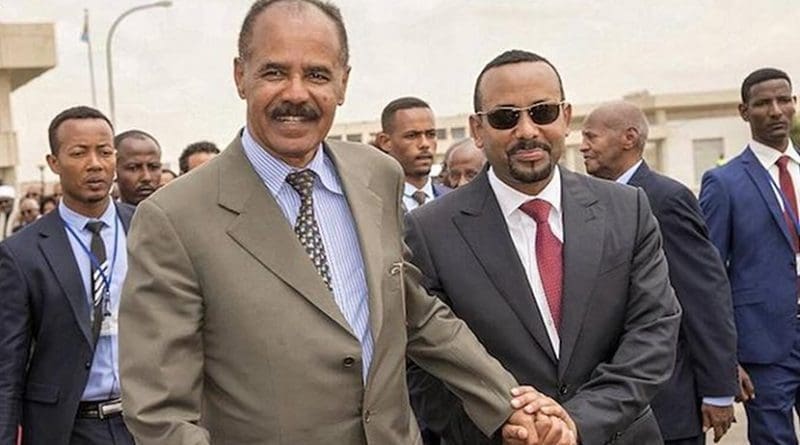 Eritrean Prime Minister Afwerki (left) and his Ethiopian counterpart Ahmed in Asmara. Credit: africanews via IDN.