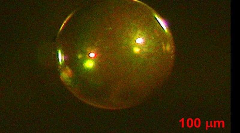 Diamond capsule for nuclear fusion made using the chemical vapor deposition (CVD) method (Diameter: ~500 µm, film thickness