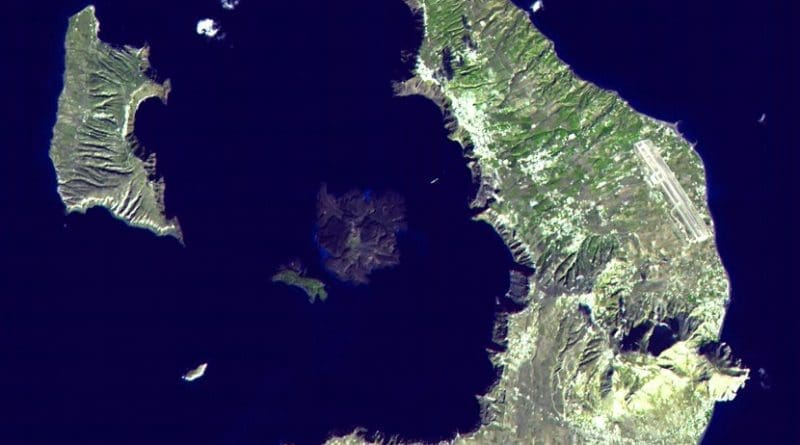 Thera volcano, Santorini island, Greece - EOS photo NASA, public domain, Wikipedia Commons.